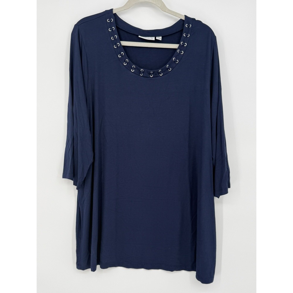 Susan Graver Blue 3/4 Sleeve Top 2X